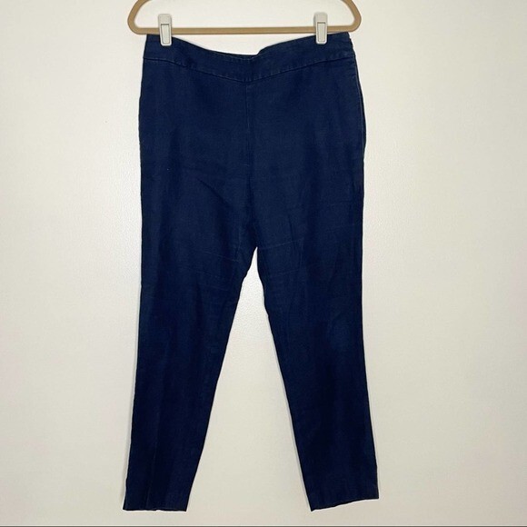 Boden Pants Cropped Linen Blend Side Zip Nautical Navycore Navy Blue Size 8L - Picture 1 of 10